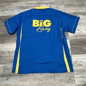 Vintage 80s Hilton USA Chain Stitch The Big Easy Yellow Blue Button Shirt Men XL